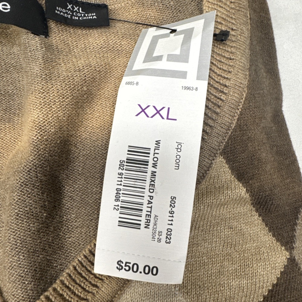 Liz Claiborne Men's Size‎ XXL Long Sleeve Sweater Brown Argyle 100% Cotton - Picture 3 of 4